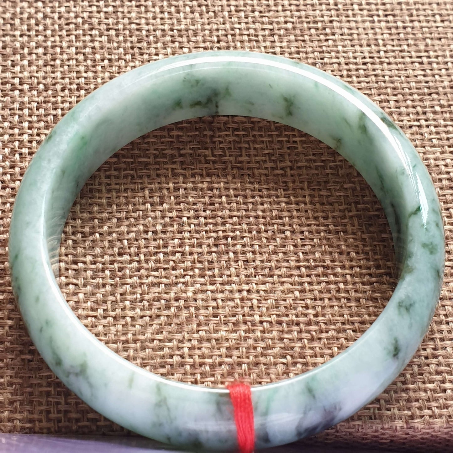 54.5mm Flower Green Type A Jadeite Jade Semi-Round Bangle (BGL14920)