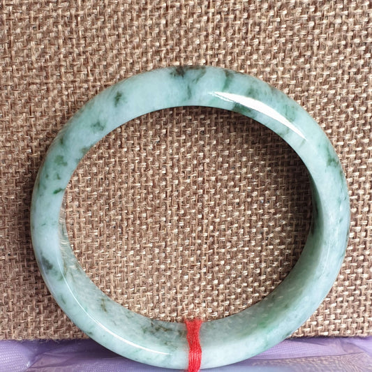 54.5mm Flower Green Type A Jadeite Jade Semi-Round Bangle (BGL14920)