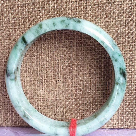 54.5mm Flower Green Type A Jadeite Jade Semi-Round Bangle (BGL14920)