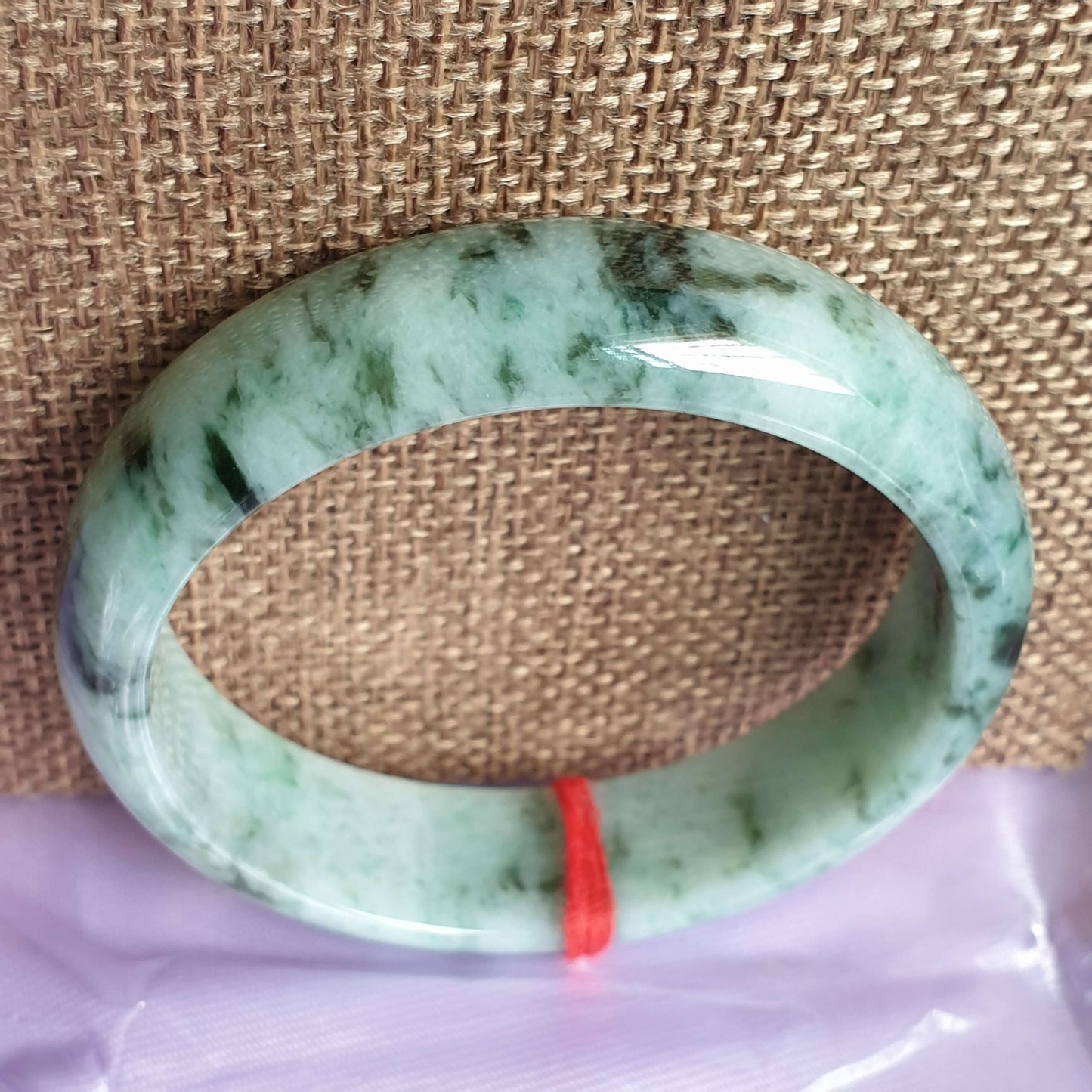 54.5mm Flower Green Type A Jadeite Jade Semi-Round Bangle (BGL14920)