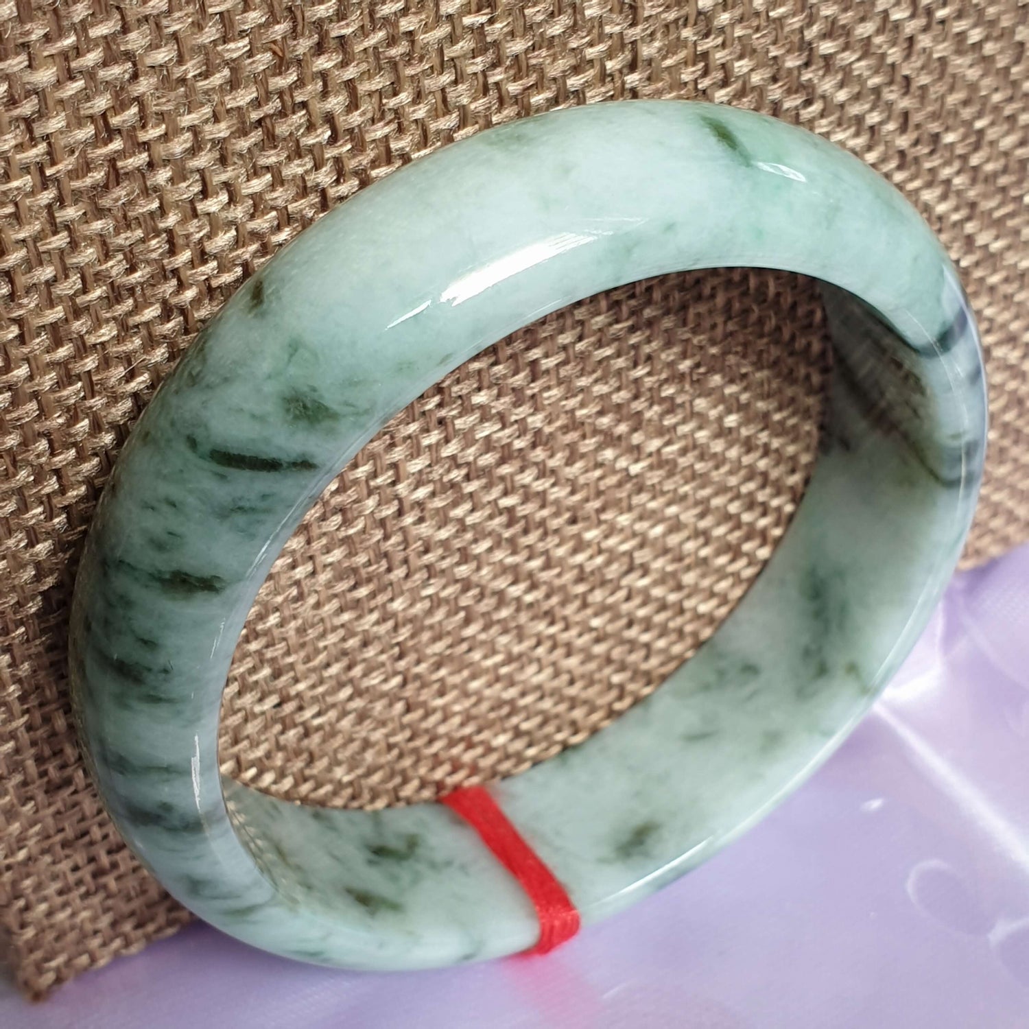 54.5mm Flower Green Type A Jadeite Jade Semi-Round Bangle (花青翡翠正圈手镯) BGL14945