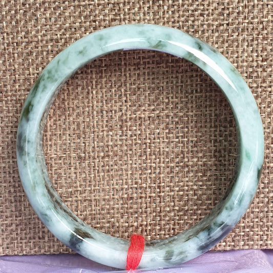 54.7mm Flower Green Type A Jadeite Jade Semi-Round Bangle (花青翡翠正圈手镯) BGL14915