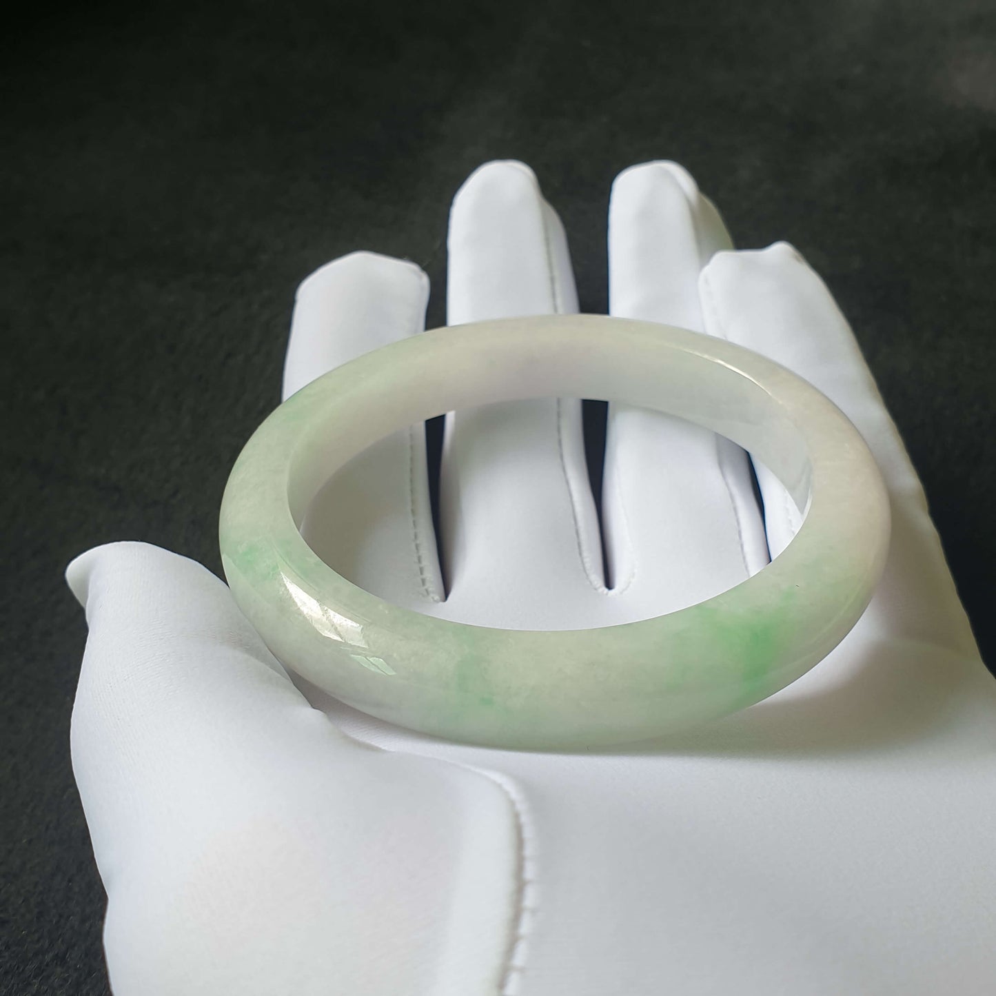 58.5mm Green Type A Jadeite Jade Semi-Round Bangle (BGL23305) Best Gift, Ideal Gift, Top Gift, Anniversary Gift, Couple Gift, Birthday Gift, for girl, for women, for parent, parent gift