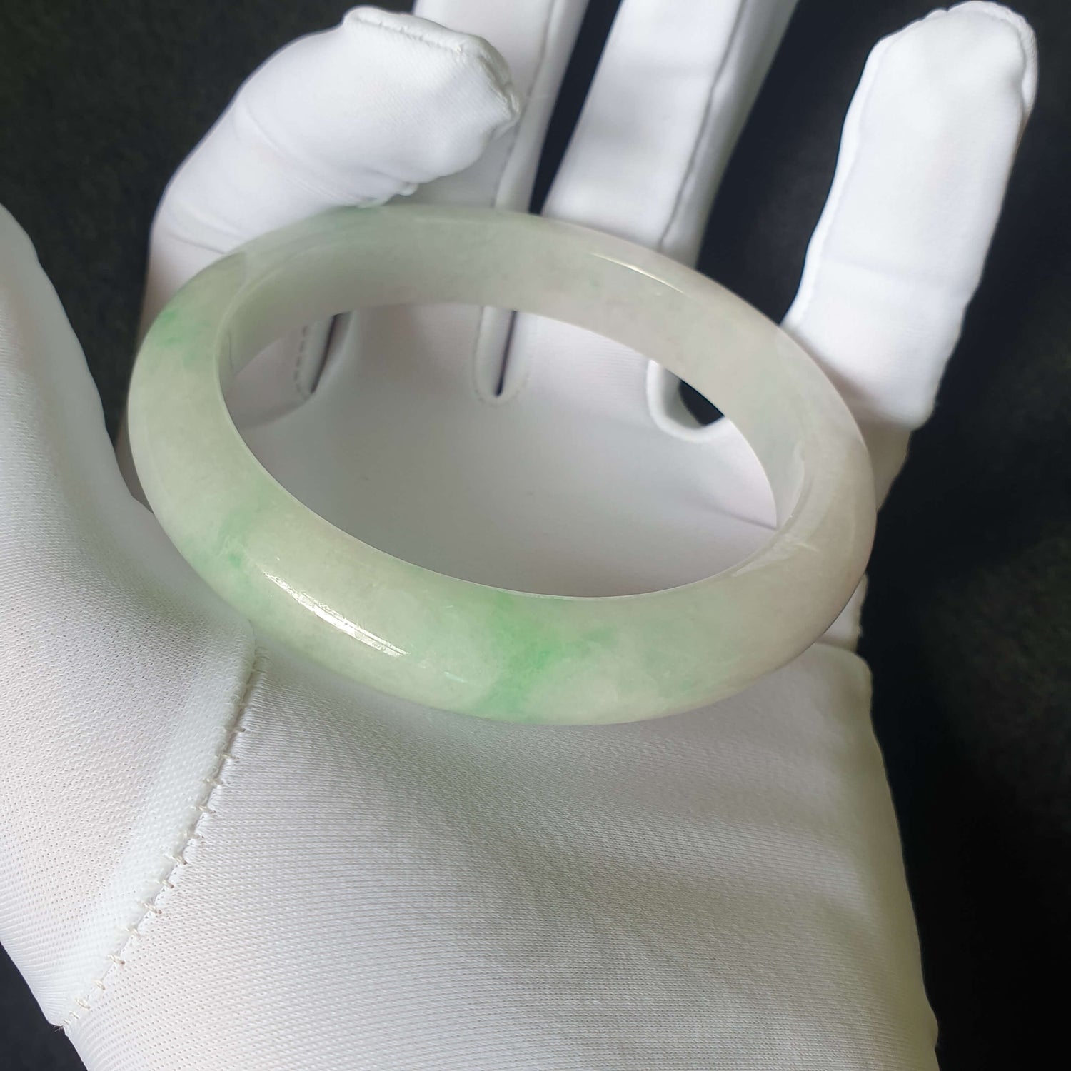 58.5mm Green Type A Jadeite Jade Semi-Round Bangle (BGL23305) Best Gift, Ideal Gift, Top Gift, Anniversary Gift, Couple Gift, Birthday Gift, for girl, for women, for parent, parent gift