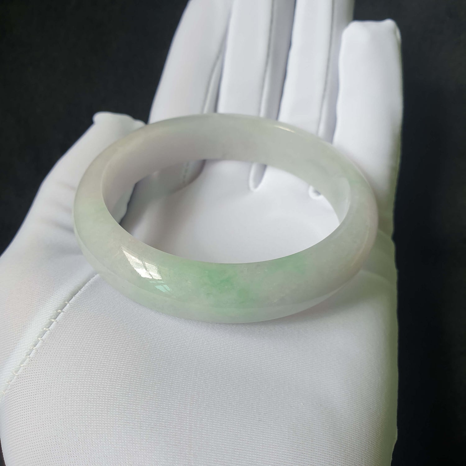 58.6mm Green Type A Jadeite Jade Semi-Round Bangle (BGL23306) est Gift, Ideal Gift, Top Gift, Anniversary Gift, Couple Gift, Birthday Gift, for girl, for women, for parent, parent gift