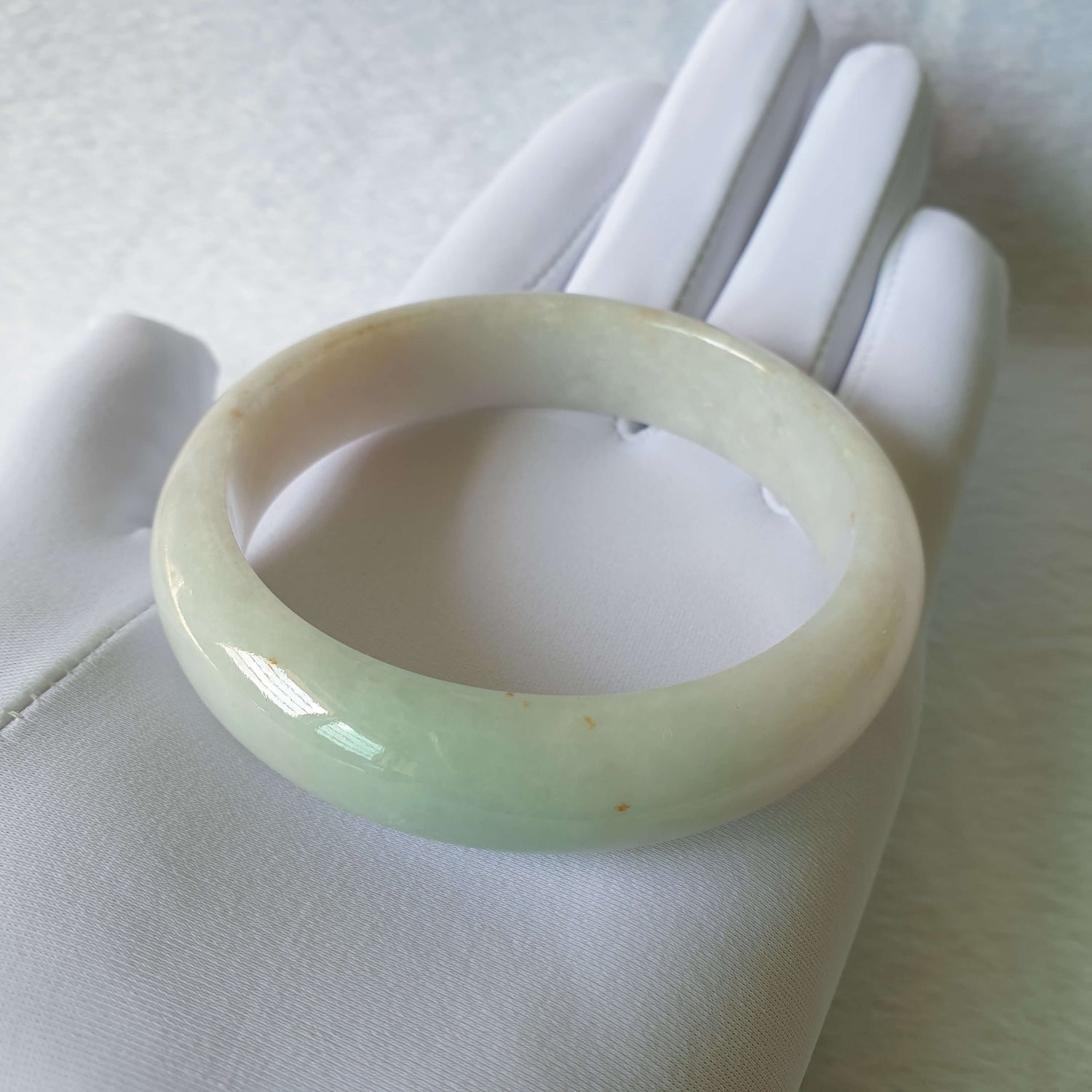 59mm Sprinkle Gold with Green Myanmar Burma Natural Type A Jadeite Jade Singapore Semi-Round Bangle Jewellery (洒金飘绿缅甸天然A货翡翠新加坡正圈手镯首饰) BGL00816 Best Gift, Ideal Gift, Top Gift, Anniversary Gift, Couple Gift, Birthday Gift, for girl, for women, for parent, parent gift