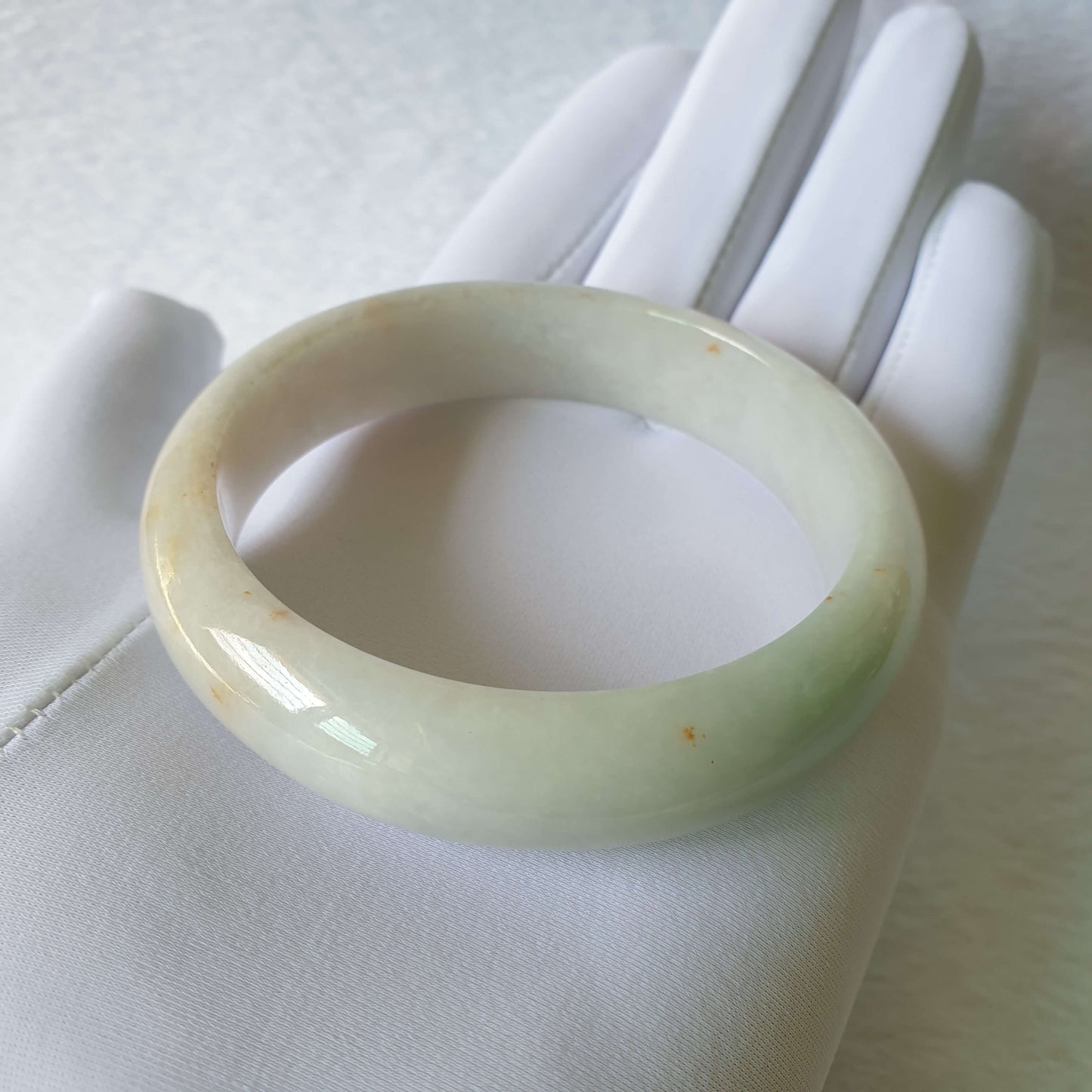 59mm Sprinkle Gold with Green Myanmar Burma Natural Type A Jadeite Jade Singapore Semi-Round Bangle Jewellery (洒金飘绿缅甸天然A货翡翠新加坡正圈手镯首饰) BGL00816 Best Gift, Ideal Gift, Top Gift, Anniversary Gift, Couple Gift, Birthday Gift, for girl, for women, for parent, parent gift