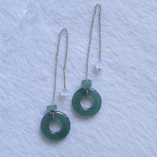 Icy Bluish Green Type A Jadeite Jade Threader Earring (ETD41001) Best Gift, Ideal Gift, Top Gift, Anniversary Gift, Couple Gift, Birthday Gift, for girl, for women, for parent, parent gift