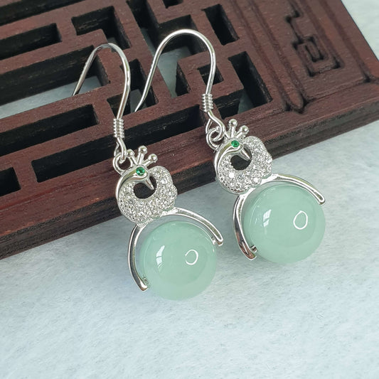 Jadeite Jade Peacock Dangle Earrings (AFG-EDG-001) Best Gift, Ideal Gift, Top Gift, Anniversary Gift, Couple Gift, Birthday Gift, for girl, for women, for parent, parent gift