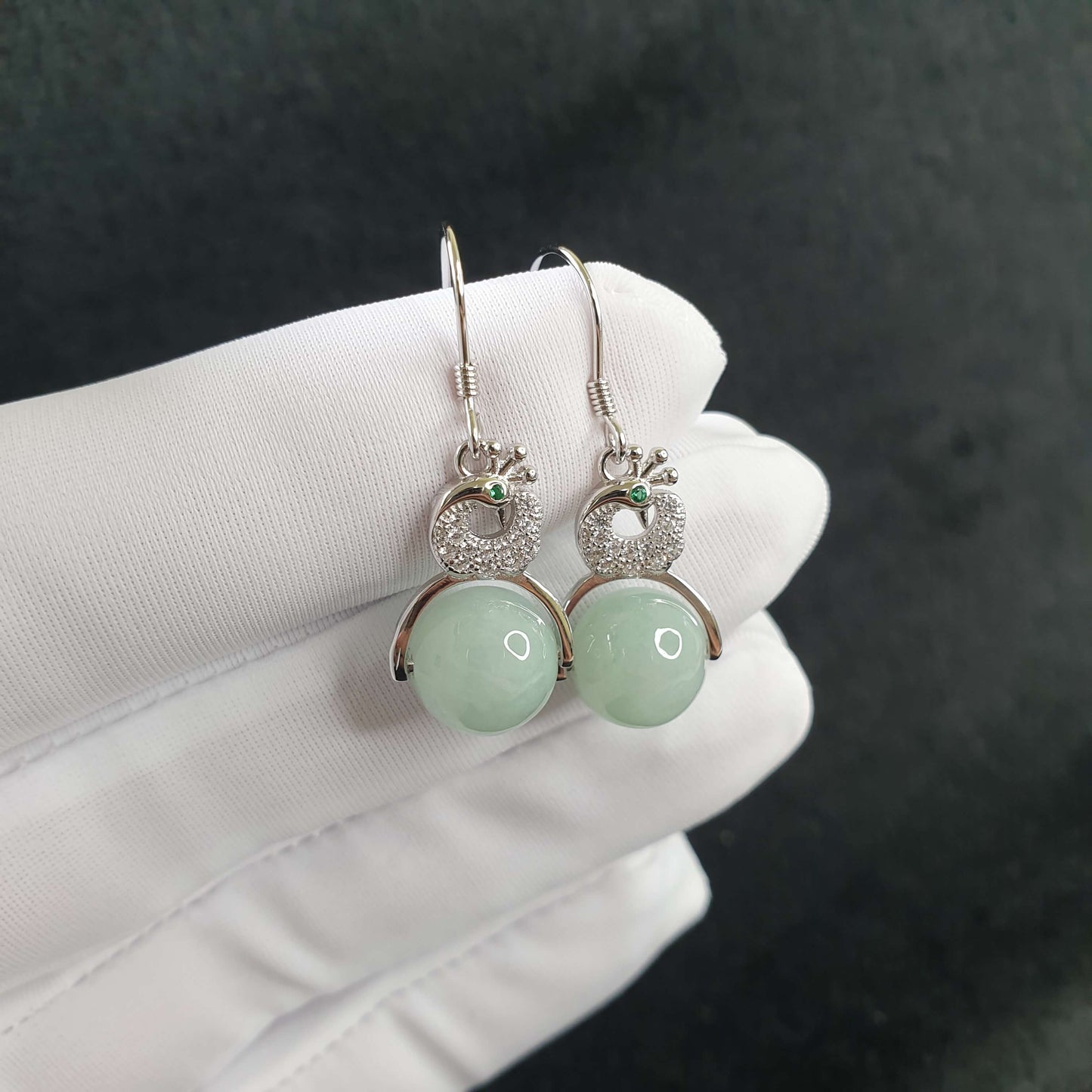 Jadeite Jade Peacock Dangle Earrings (AFG-EDG-001) Best Gift, Ideal Gift, Top Gift, Anniversary Gift, Couple Gift, Birthday Gift, for girl, for women, for parent, parent gift