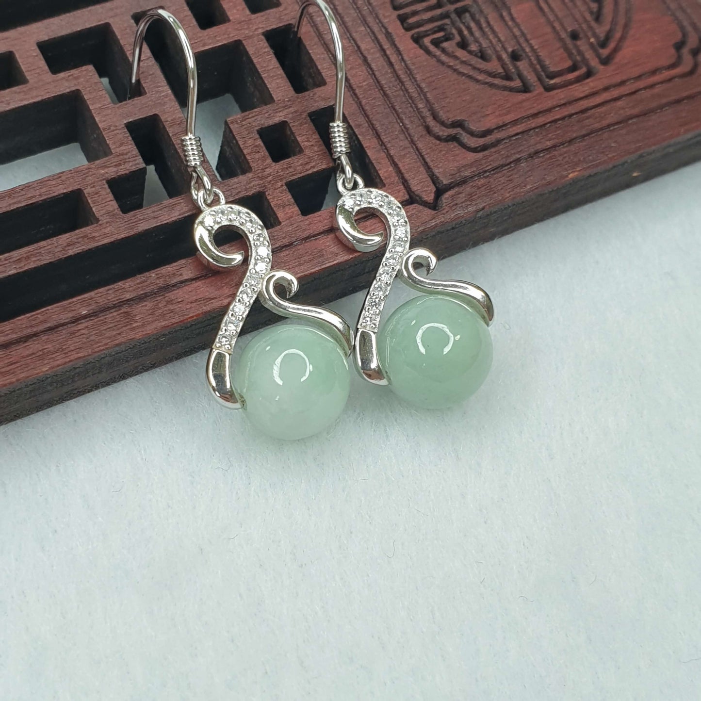 Products Jadeite Jade Dangle Earrings White & Light Green (AFG-EDG-003) Best Gift, Ideal Gift, Top Gift, Anniversary Gift, Couple Gift, Birthday Gift, for girl, for women, for parent, parent gift