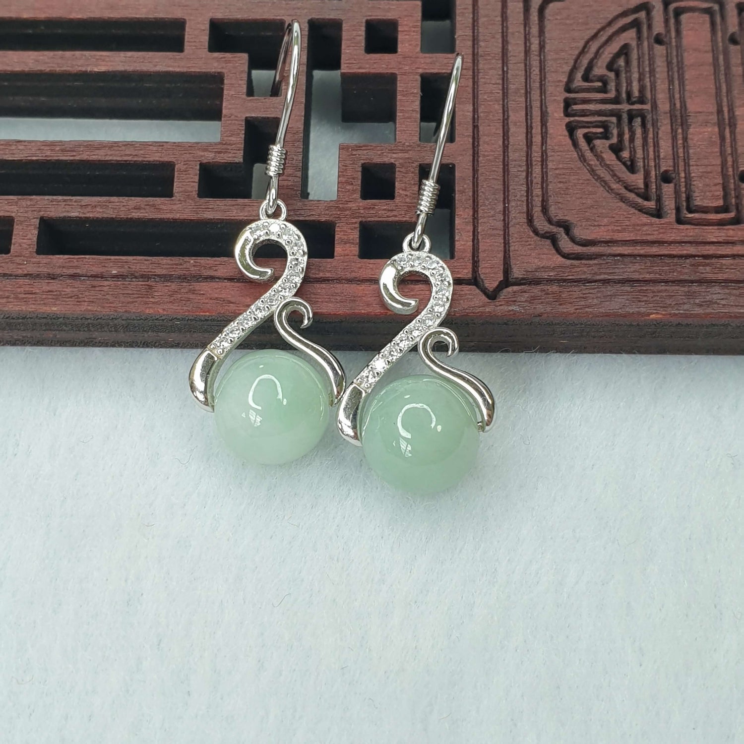 Products Jadeite Jade Dangle Earrings White & Light Green (AFG-EDG-003) Best Gift, Ideal Gift, Top Gift, Anniversary Gift, Couple Gift, Birthday Gift, for girl, for women, for parent, parent gift