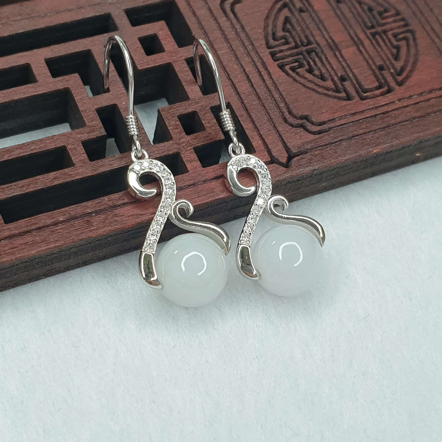 Products Jadeite Jade Dangle Earrings White & Light Green (AFG-EDG-003) Best Gift, Ideal Gift, Top Gift, Anniversary Gift, Couple Gift, Birthday Gift, for girl, for women, for parent, parent gift