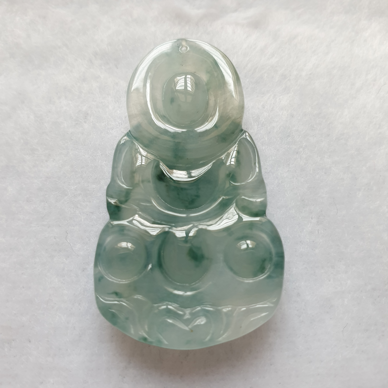 冰种飘花观音翡翠吊坠 (Type A Icy Moss on Snow Jadeite Jade GuanYin Pendant) PGY82015