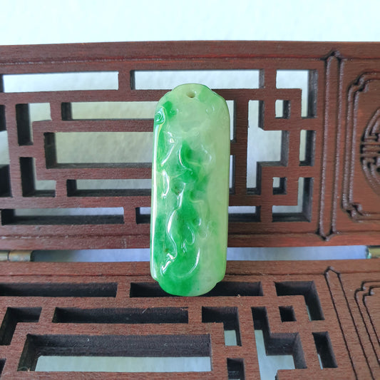 Type A Green Jadeite Jade Ancient Dragon Pendant (PDG98473)