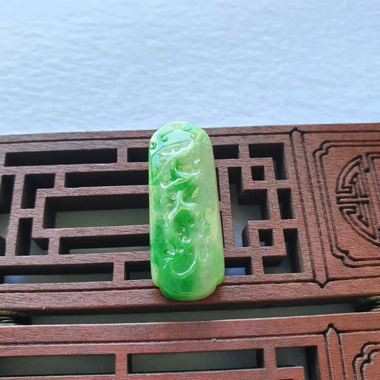 Type A Green Jadeite Jade Ancient Dragon Pendant (PDG98473)