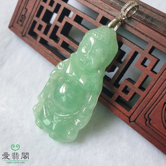 Myanmar Type A Full Green Singapore Jadeite Jade Baby Buddha Jewelry Jewellery Unisex Pendant 缅甸A货全绿翡翠宝宝佛新加坡首饰吊坠 PBB49022