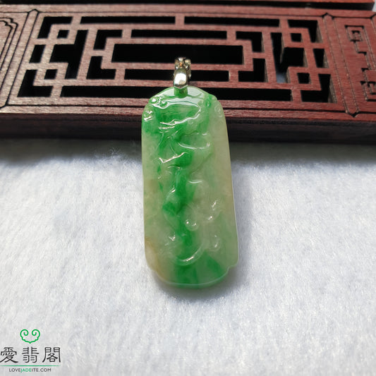 Myanmar Natural Type A Green Jadeite Jade Ancient Dragon Pendant Singapore Unisex Jewelry 缅甸天然A货绿翡翠仿古龙新加坡吊坠首饰 PDG98475