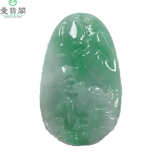 新加坡绿色山水牌翡翠吊坠 (Type A Singapore Green Jadeite Jade Landscape Pendant) PLS98505