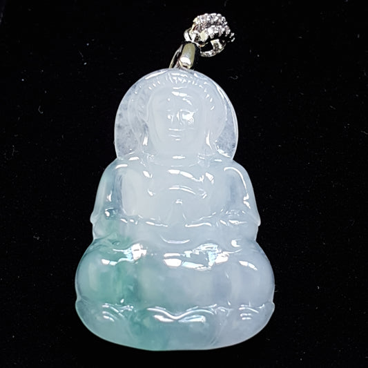 冰种飘绿色观音翡翠吊坠 (Type A Icy Jadeite Jade GuanYin Pendant) PGY15335