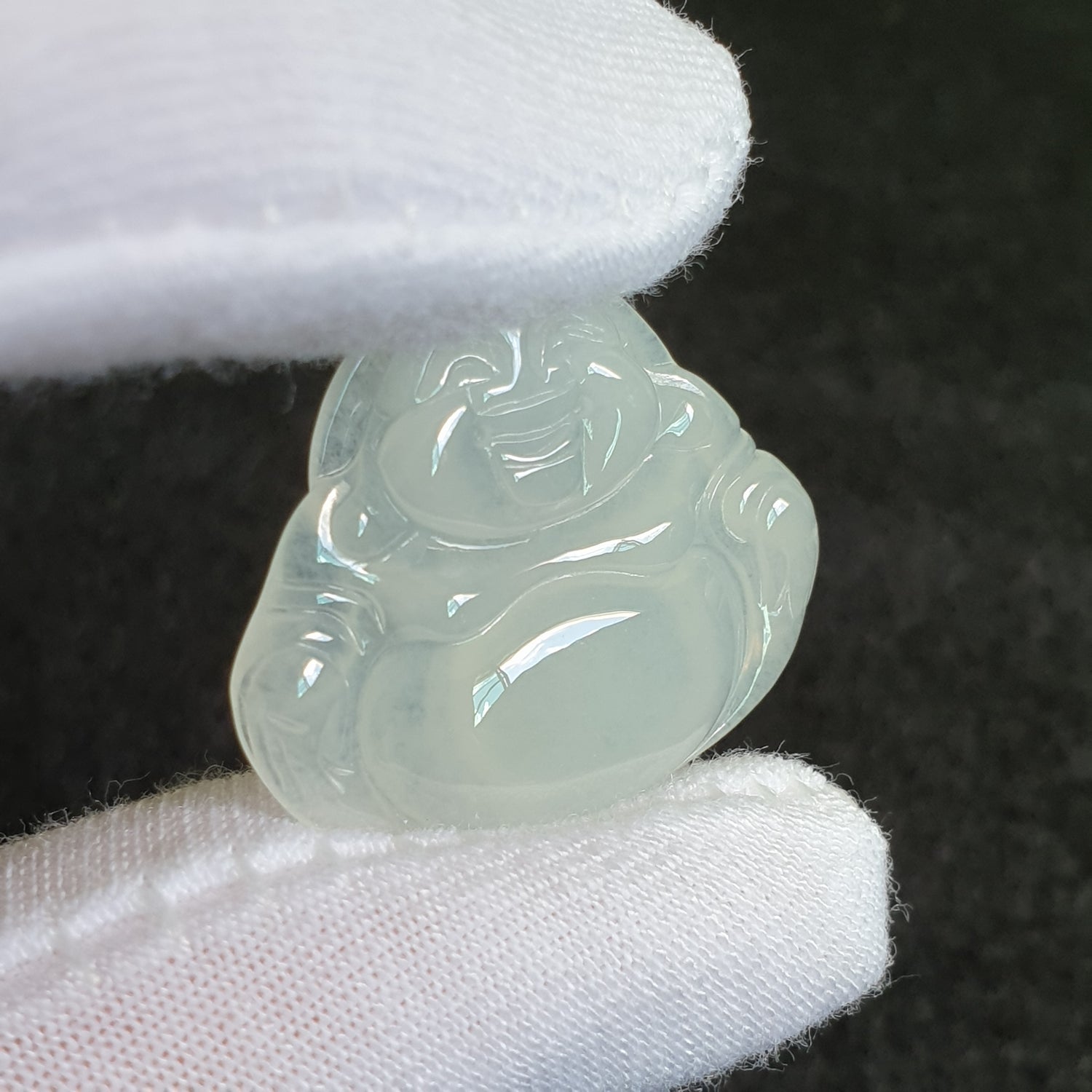 冰种翡翠佛公/笑佛吊坠 (Type A Icy Jadeite Jade Laughing Buddha Pendant) PLB31122