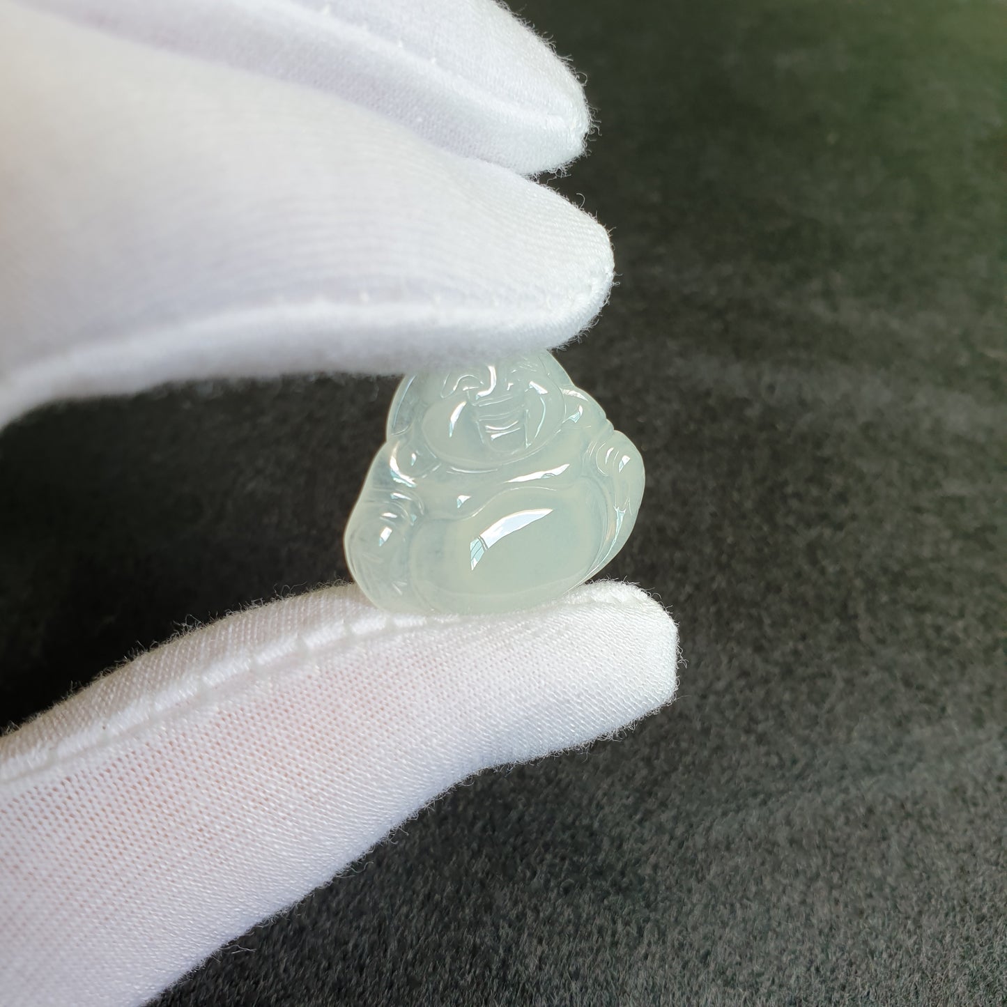 冰种翡翠佛公/笑佛吊坠 (Type A Icy Jadeite Jade Laughing Buddha Pendant) PLB31122