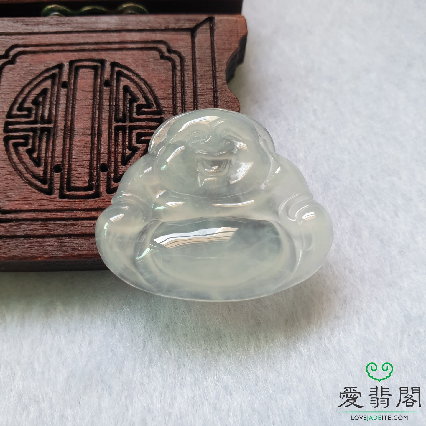 Love Jadeite Natural Myanmar Burma Type A Icy White Jadeite Jade Laughing Buddha Jewelry Pendant Jewellery in Singapore 新加坡爱翡阁缅甸天然A货冰白翡翠佛公笑佛吊坠首饰