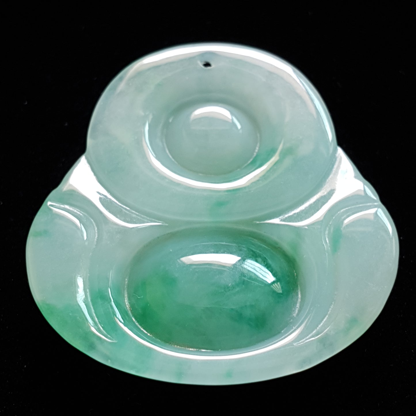 糯种飘绿色佛公/笑佛翡翠吊坠 (Type A Jadeite Jade Laughing Buddha Pendant) PLB15334