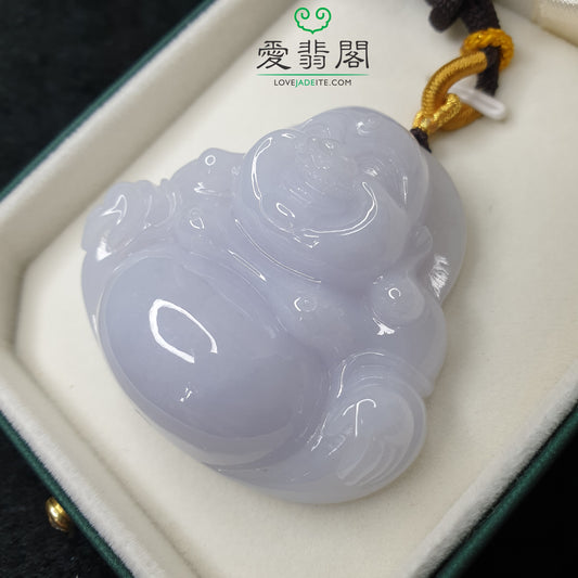 Type A Lavender Jadeite Jade Laughing Buddha Pendant (PLB17936)