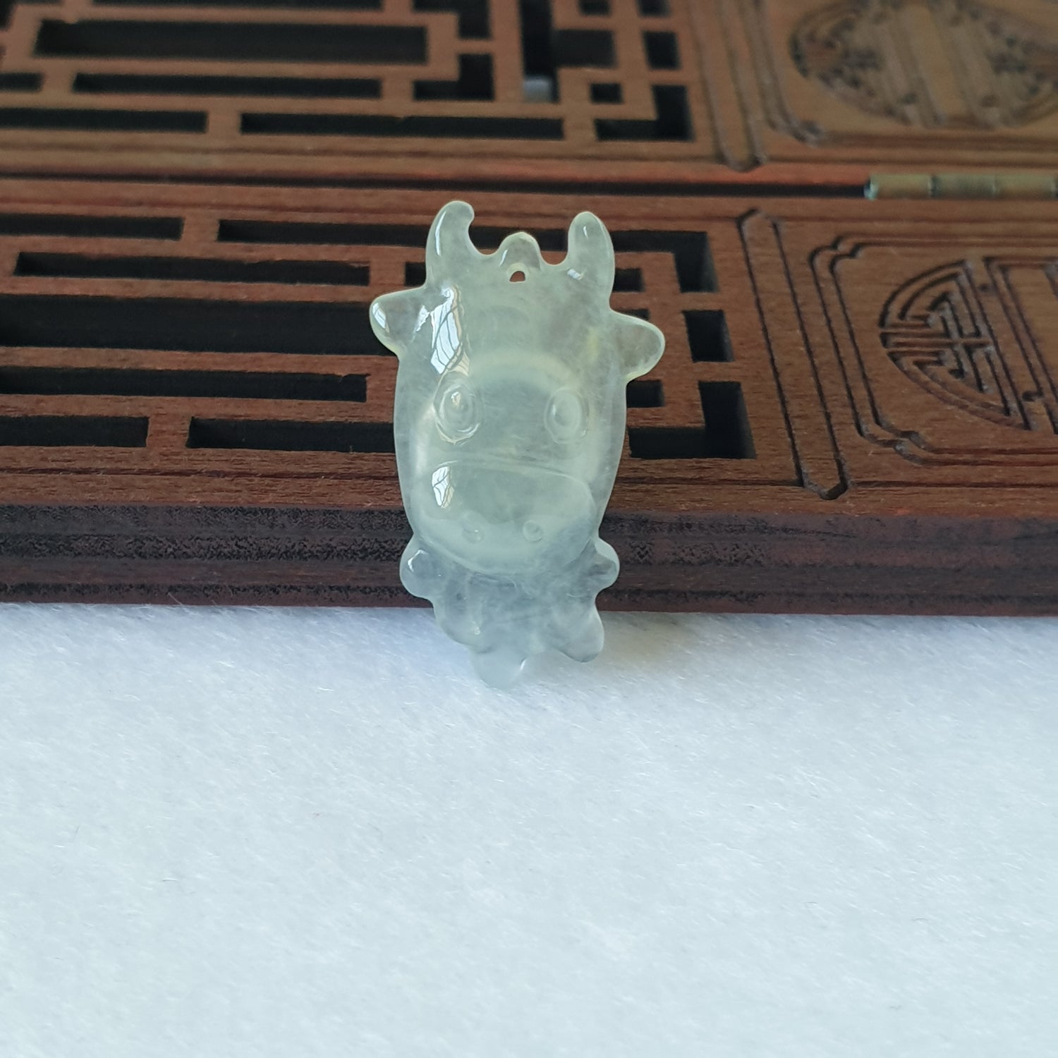 Type A Light Green Jadeite Jade Little CowOX Pendant (淡绿翡翠卡通牛吊坠) PCW90539