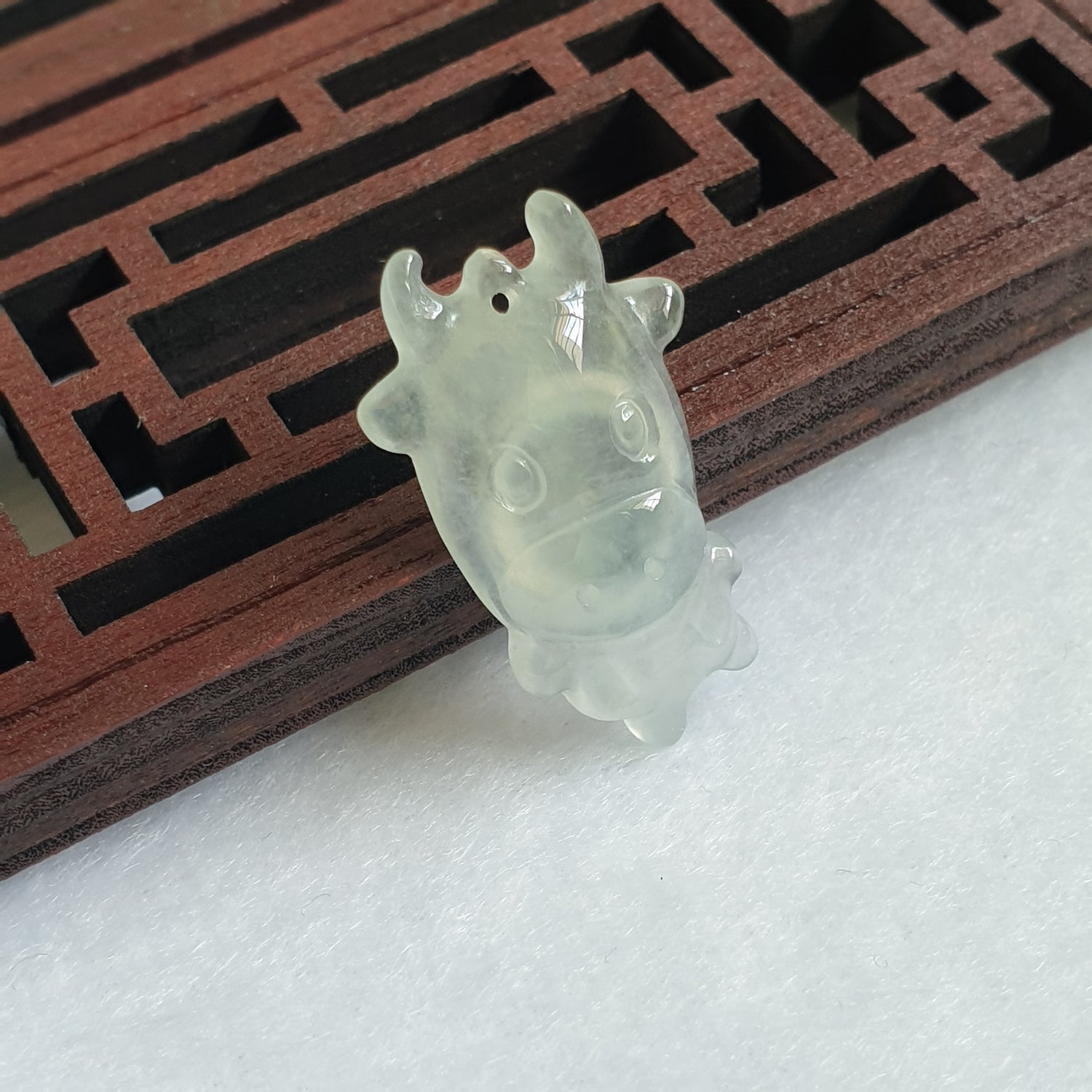 Type A Light Green Jadeite Jade Little CowOX Pendant (淡绿翡翠卡通牛吊坠) PCW90539