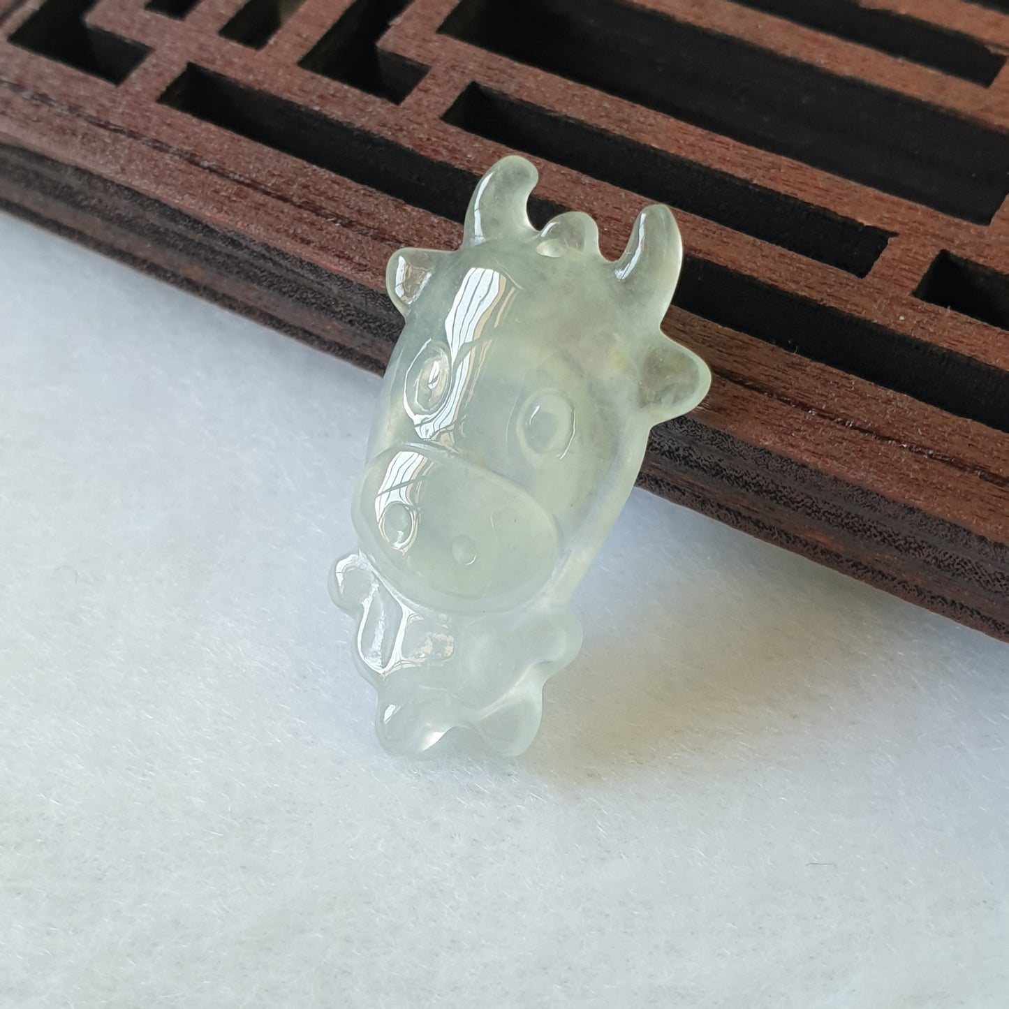 Type A Light Green Jadeite Jade Little CowOX Pendant (淡绿翡翠卡通牛吊坠) PCW90539