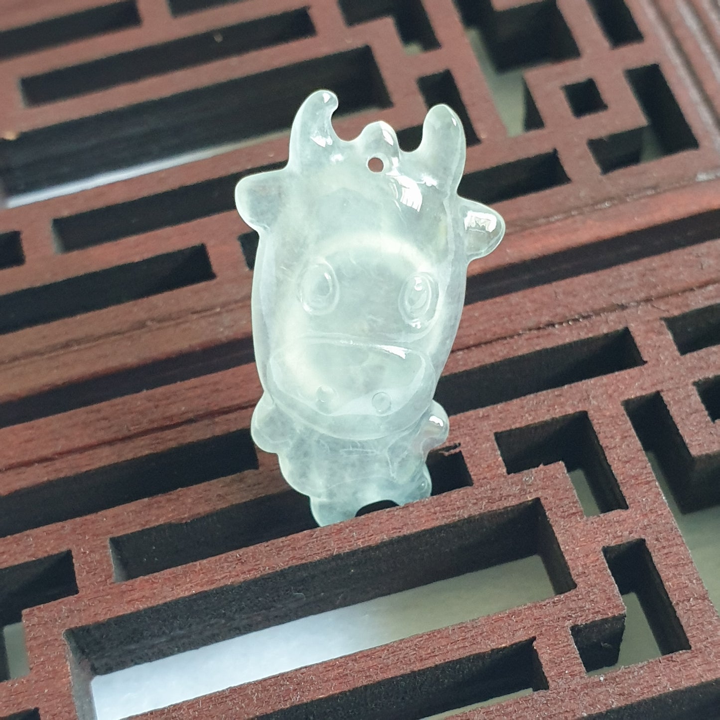 Type A Light Green Jadeite Jade Little CowOX Pendant (淡绿翡翠卡通牛吊坠) PCW90539