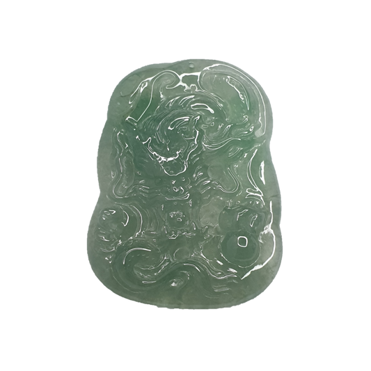 冰种淡绿龙牌新加坡翡翠吊坠 (Type A Icy Light Green Singapore Jadeite Jade Dragon Pendant) PDG98470