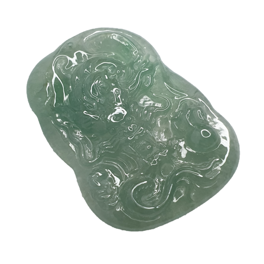 冰种淡绿龙牌新加坡翡翠吊坠 (Type A Icy Light Green Singapore Jadeite Jade Dragon Pendant) PDG98470