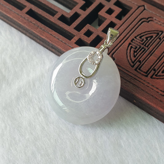 Type A Myanmar Burma Light Lavender Jadeite Jade Donut Ping An Kou Pendant Jewellery  (淡紫罗兰缅甸天然A货翡翠平安扣吊坠首饰) 