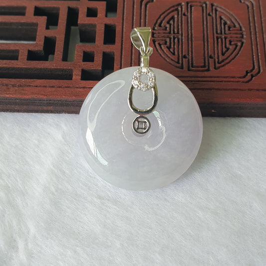 Type A Myanmar Burma Light Lavender Jadeite Jade Donut Ping An Kou Pendant Jewellery  (淡紫罗兰缅甸天然A货翡翠平安扣吊坠首饰) 