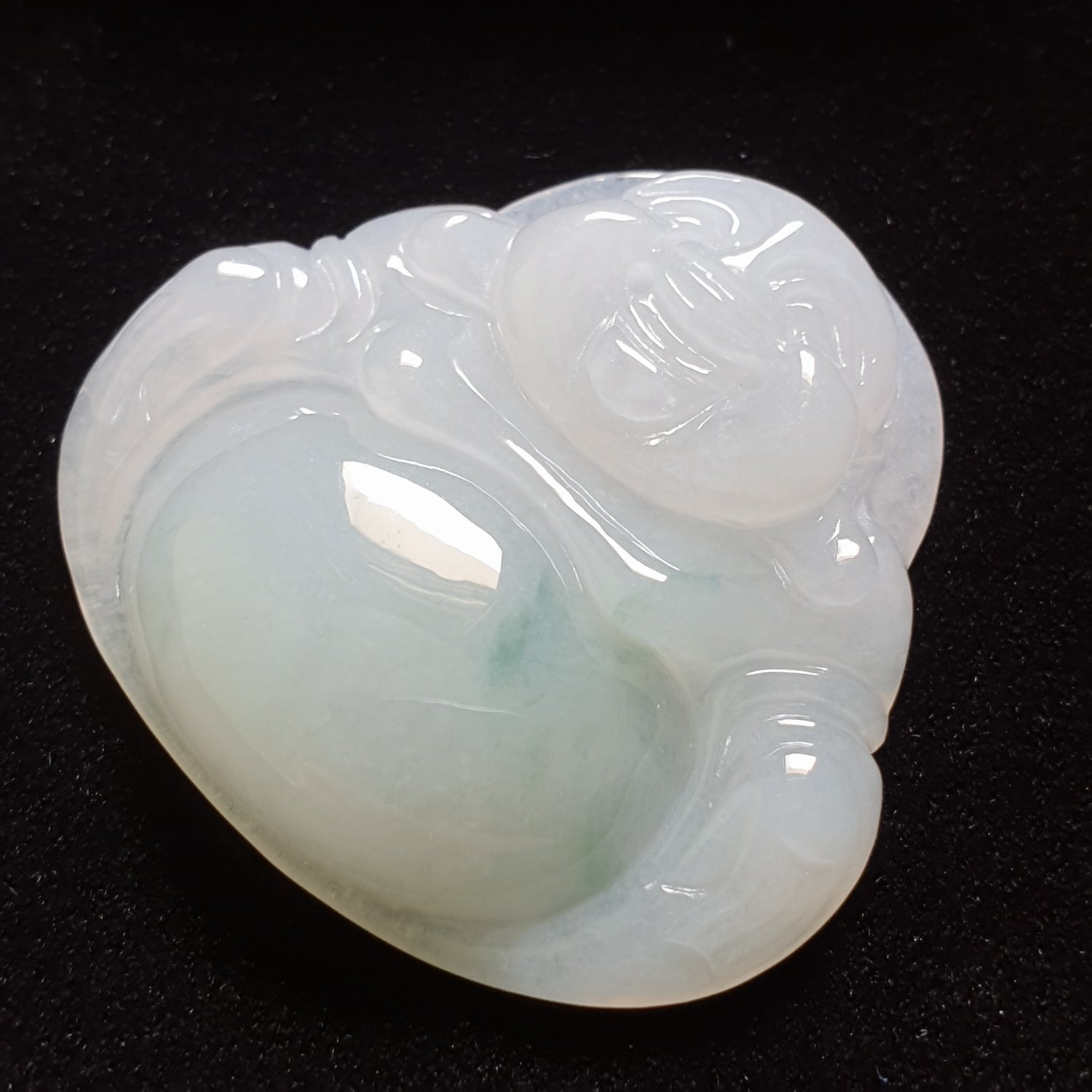 糯种翡翠佛公/笑佛吊坠 (Type A Translucent Jadeite Jade Laughing Buddha Pendant) PLB31123