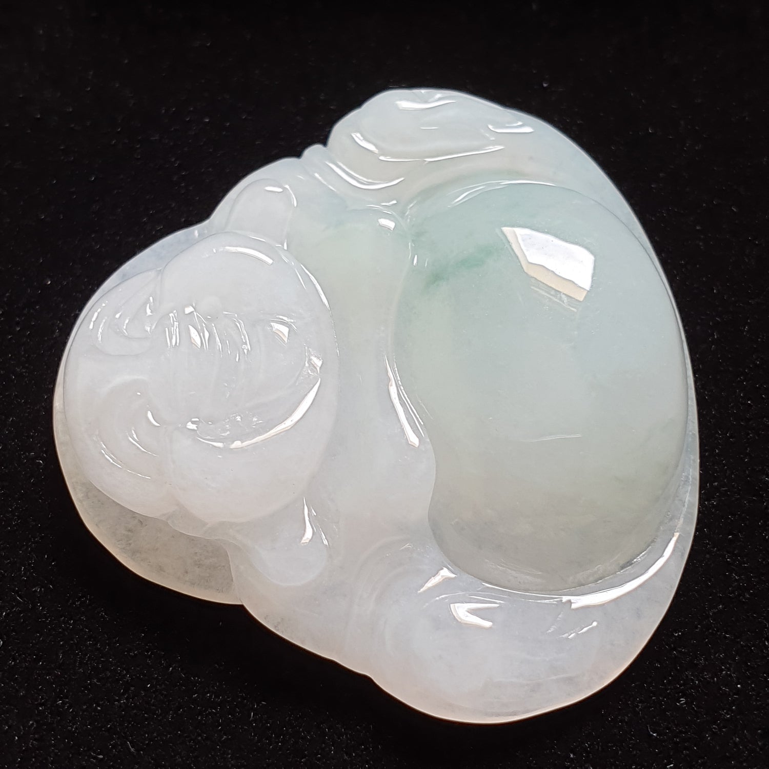 糯种翡翠佛公/笑佛吊坠 (Type A Translucent Jadeite Jade Laughing Buddha Pendant) PLB31123