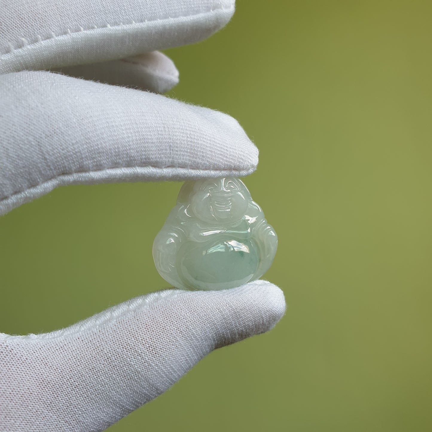 糯种翡翠佛公/笑佛吊坠 (Type A Translucent Jadeite Jade Laughing Buddha Pendant) PLB31123