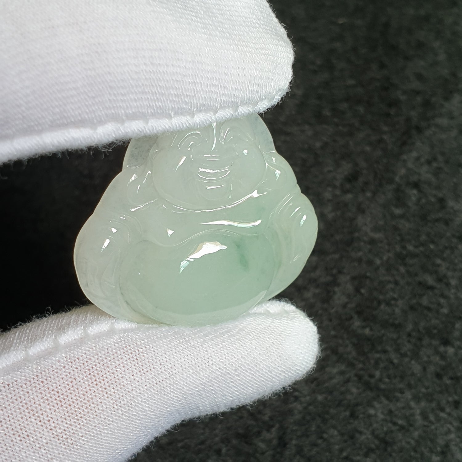 糯种翡翠佛公/笑佛吊坠 (Type A Translucent Jadeite Jade Laughing Buddha Pendant) PLB31123