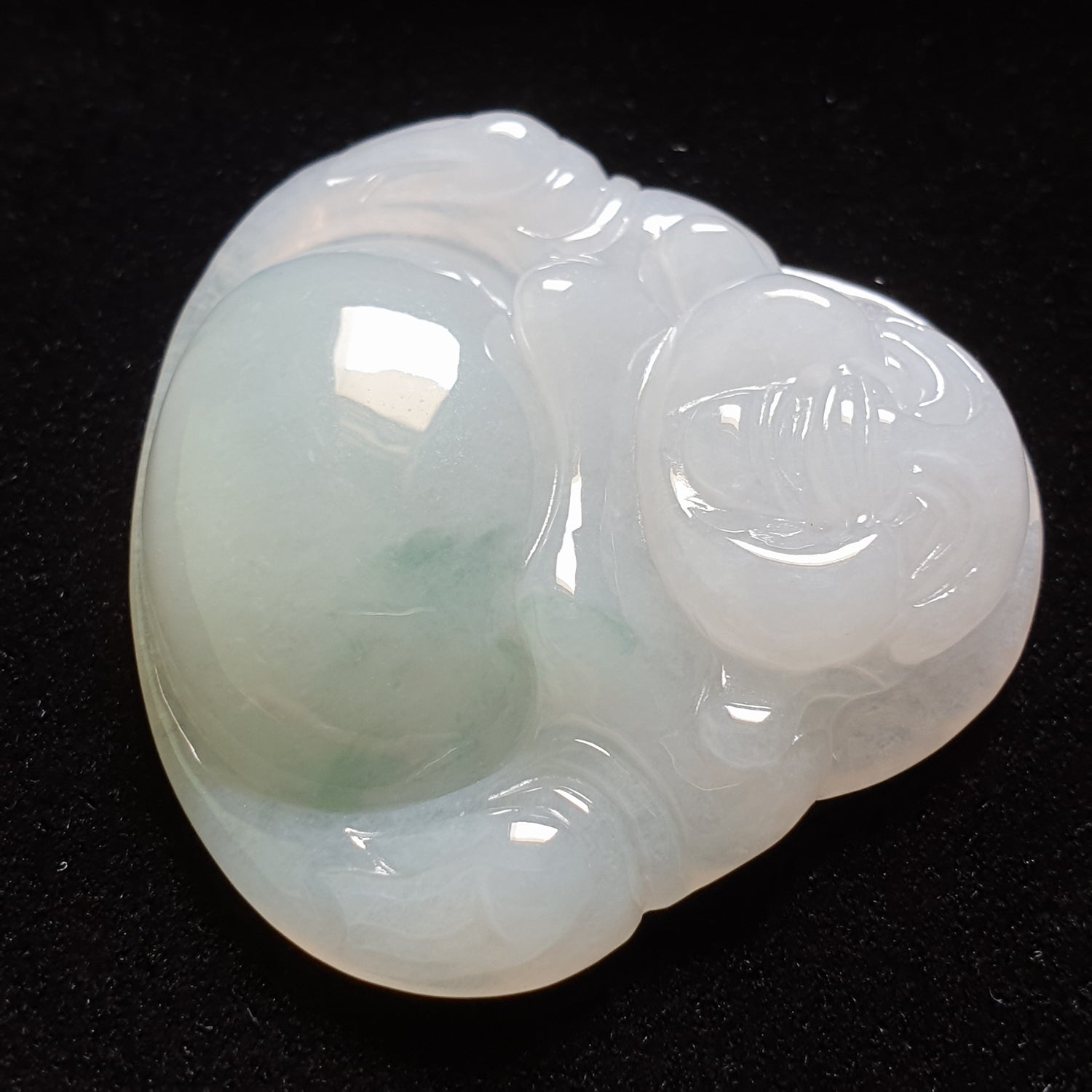 糯种翡翠佛公/笑佛吊坠 (Type A Translucent Jadeite Jade Laughing Buddha Pendant) PLB31123