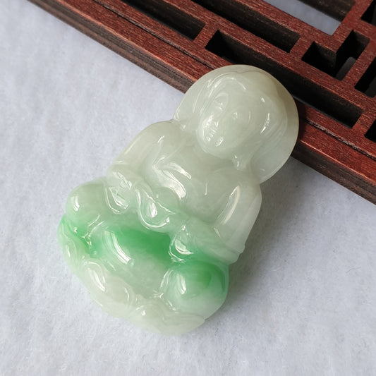 Myanmar Burma Natural Type A White Green Jadeite Jade Guan Yin Pendant Men Male Women Female Jewellery Jewelry 缅甸天然A货白绿翡翠观音吊坠吊饰女性男性首饰玉石珠宝