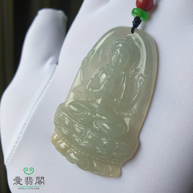 Natural Grade-A Guan Yin jade pendant – protection jadeite carving, Love Jadeite Singapore
