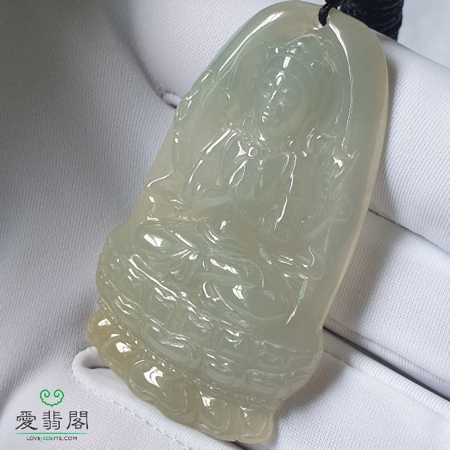 Natural Grade-A Guan Yin jade pendant – protection jadeite carving, Love Jadeite Singapore