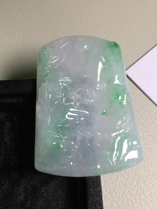 [P] 春彩绿紫罗兰翡翠山水吊坠 (Type A Green with Lanveder Jadeite Jade Landscape Pendant)